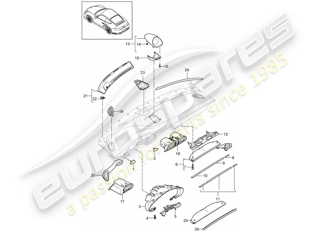 porsche 911 t/gt2rs (2012) accessories parts diagram