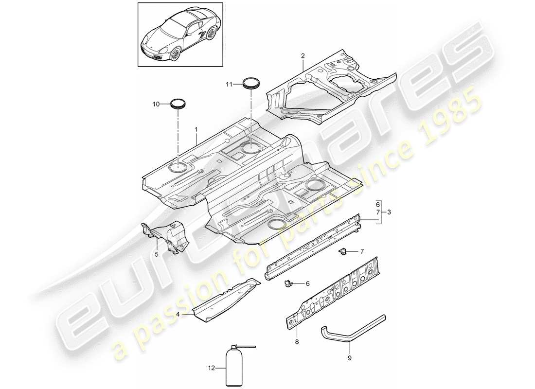 porsche cayman 987 (2012) floor parts diagram