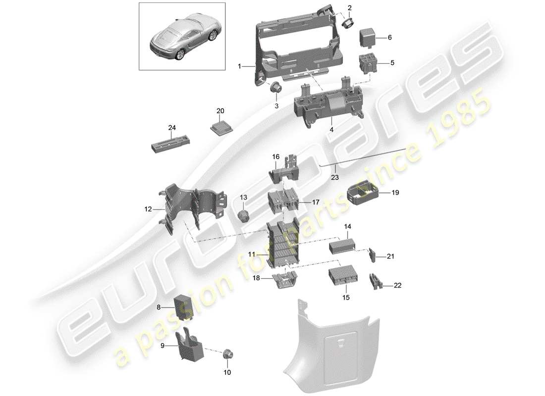 porsche cayman 981 (2014) fuse box/relay plate parts diagram