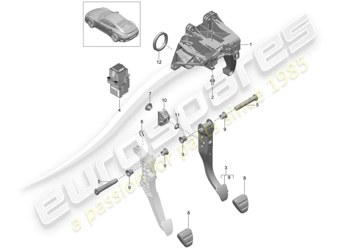 porsche 991 turbo (2019) brake and acc. pedal assembly part diagram