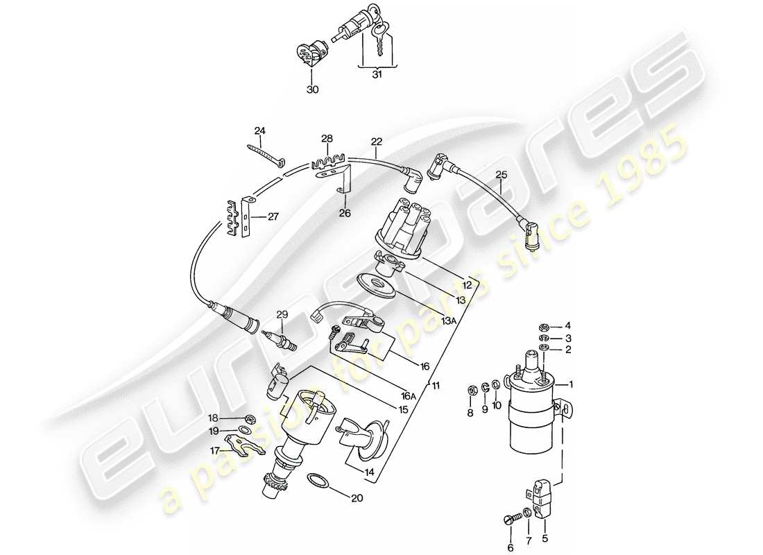 porsche 924 (1976) engine electrics 1 parts diagram