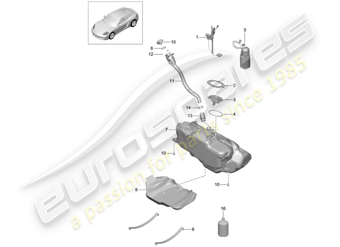 porsche 718 cayman (2017) fuel tank parts diagram