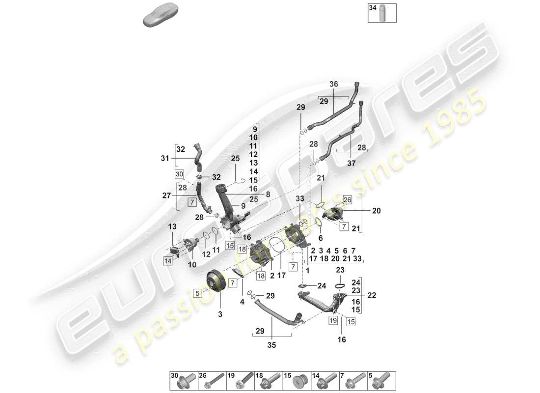 porsche 992 (2020) water pump part diagram