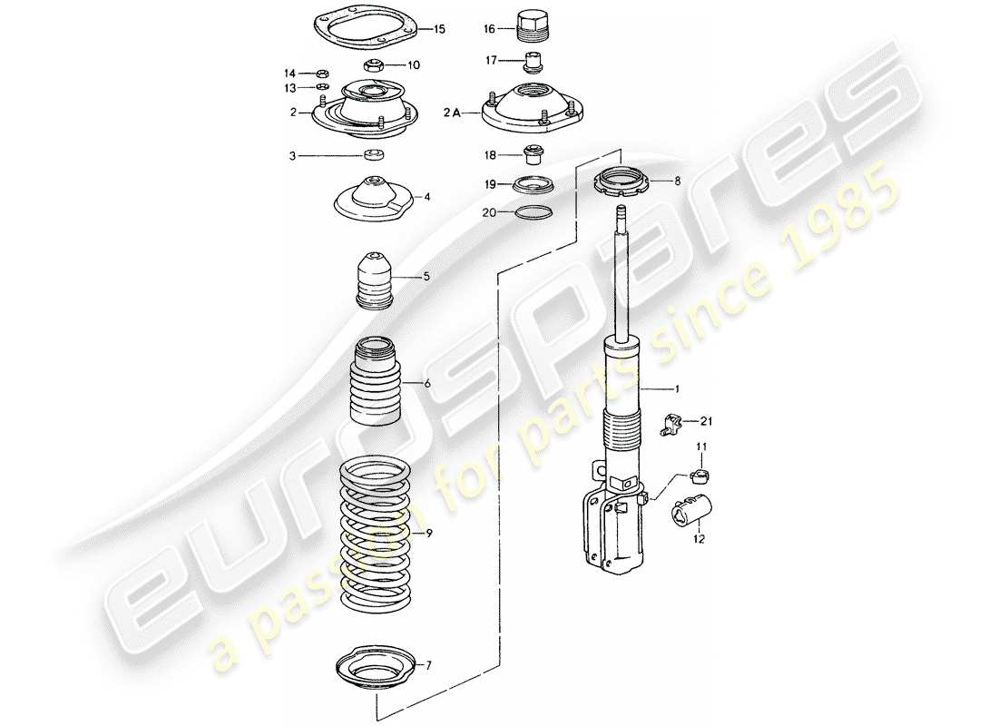 porsche 964 (1990) suspension - shock absorber strut - new design - attention part diagram