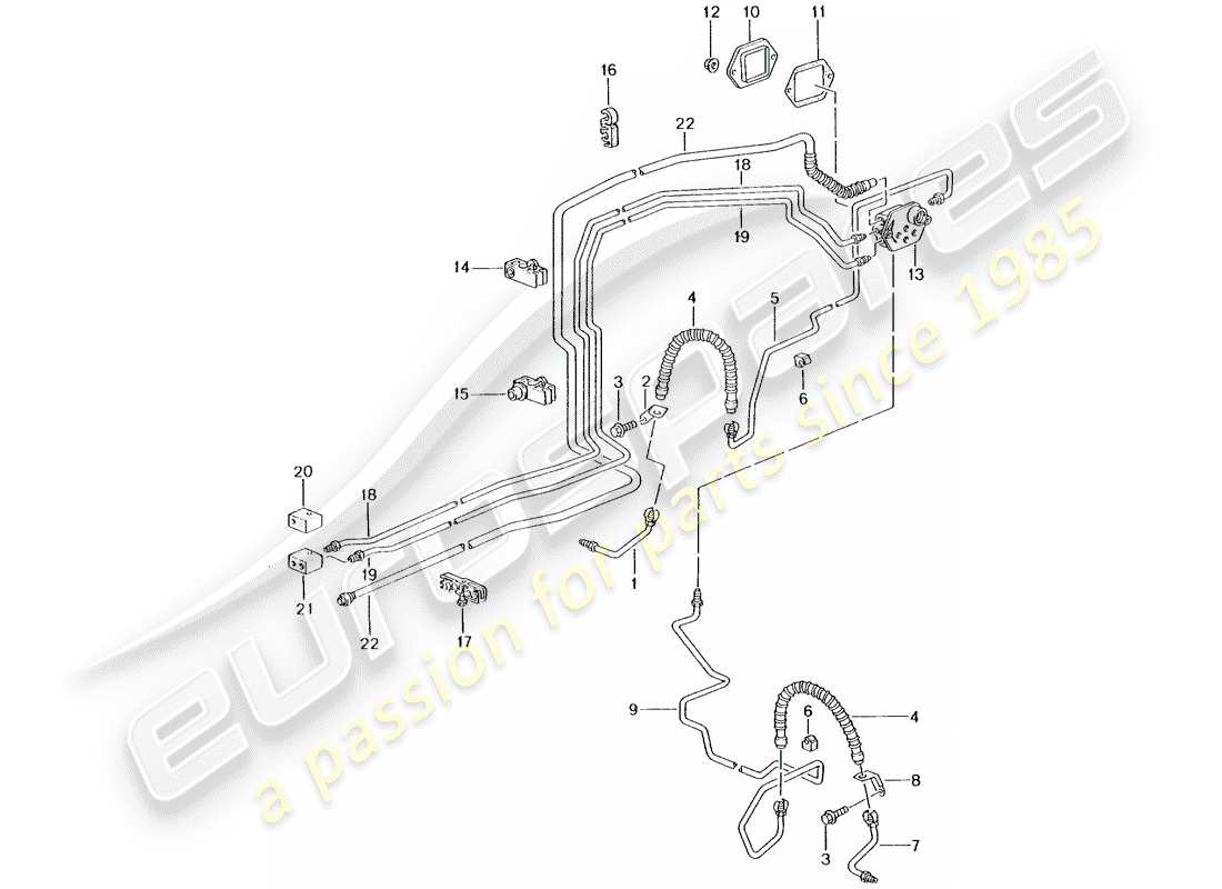 porsche 996 t/gt2 (2003) brake line - front axle - underbody - vacuum line parts diagram