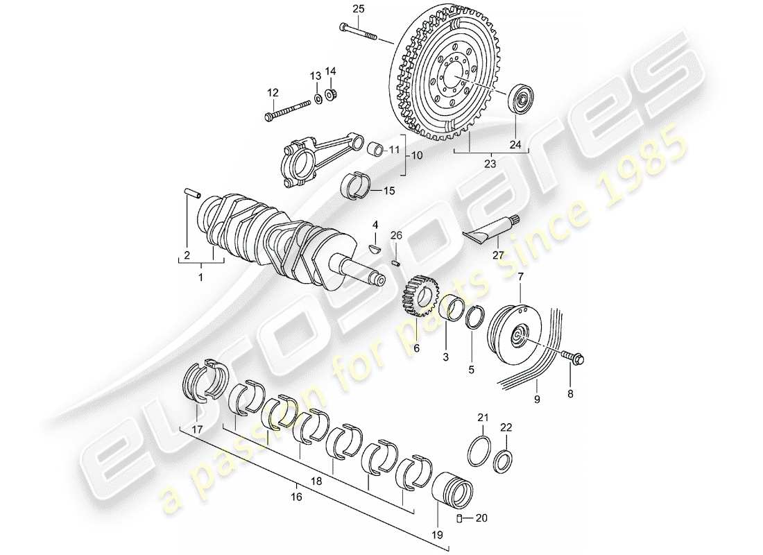 porsche 996 t/gt2 (2001) crankshaft parts diagram