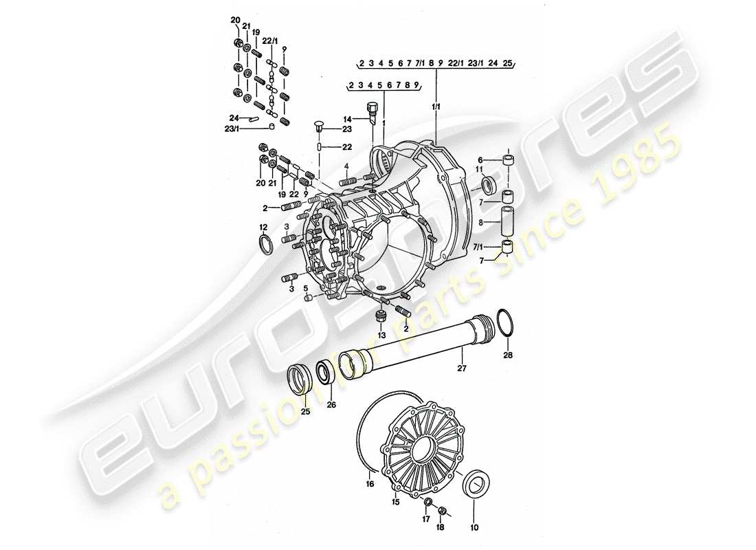 porsche 911 turbo (1976) replacement transmission - transmission case parts diagram