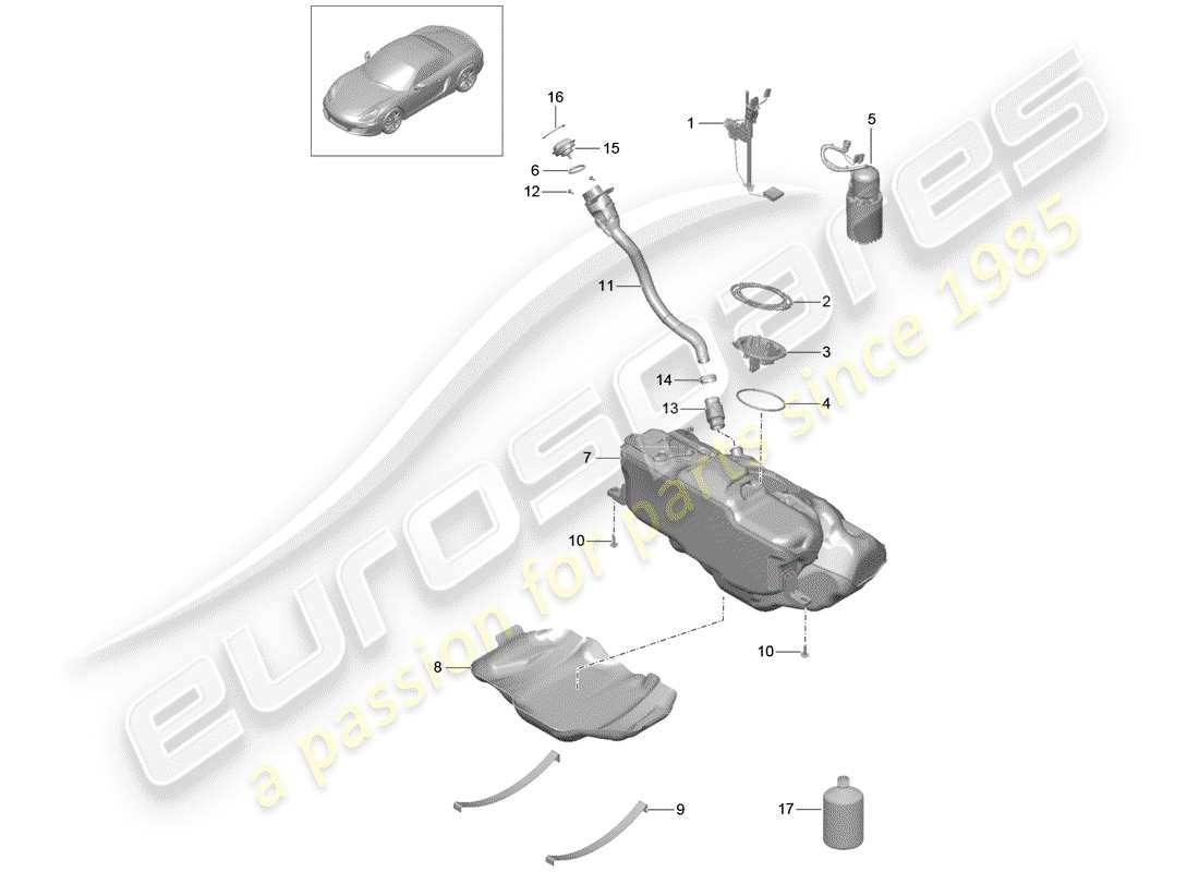 porsche boxster 981 (2013) fuel tank parts diagram