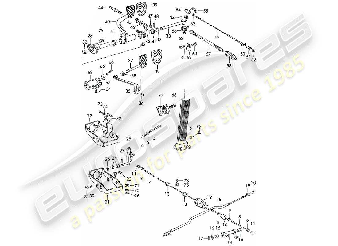 porsche 911/912 (1967) pedals - for vehicles with - manual gearbox part diagram