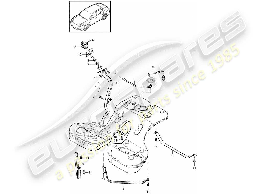 porsche panamera 970 (2016) fuel tank with part diagram