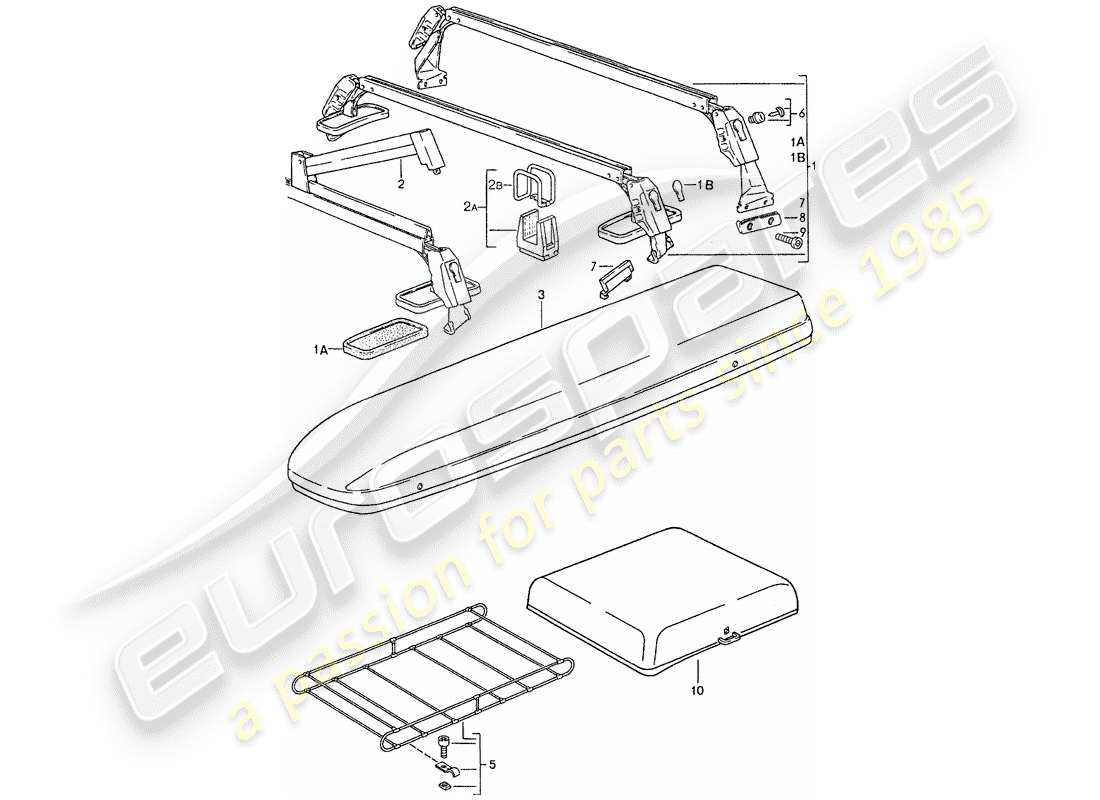 porsche 928 (1989) roof transport system parts diagram