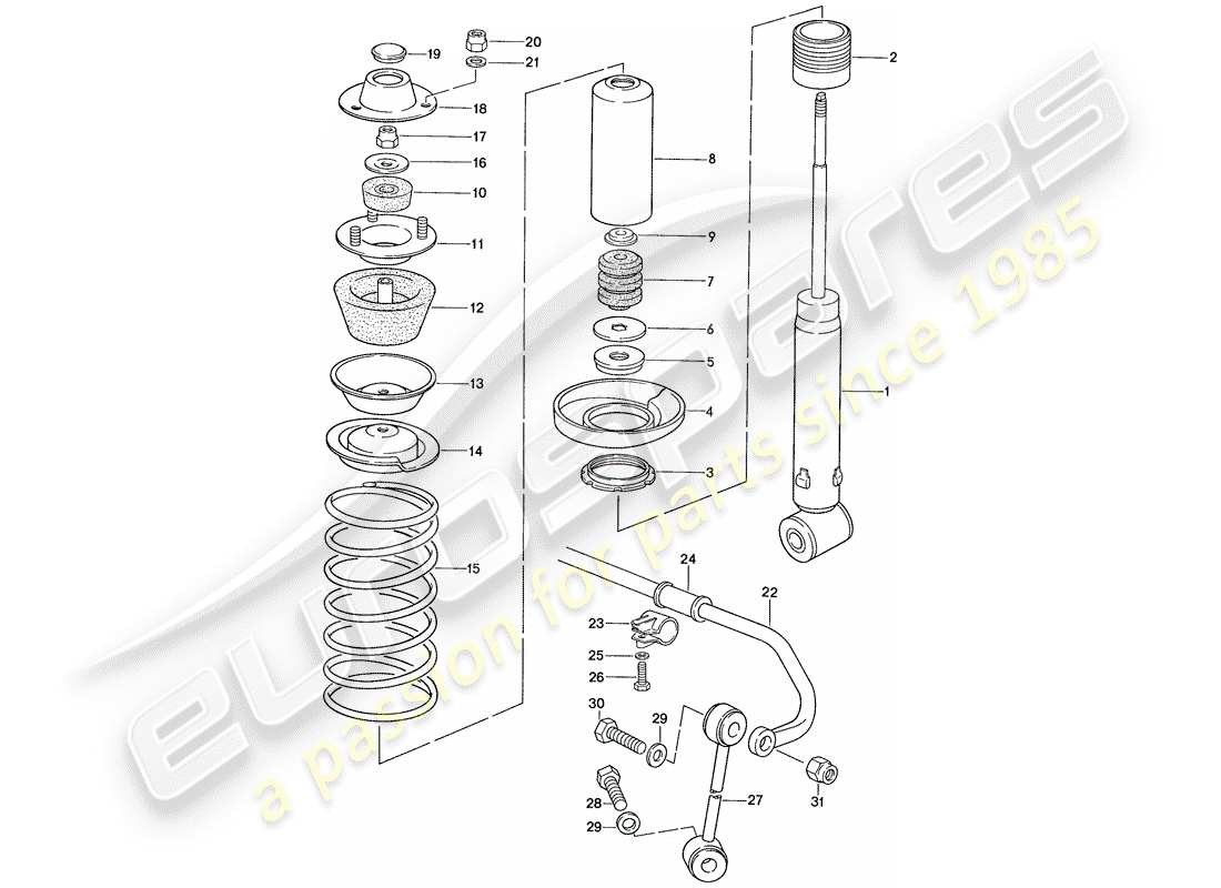 porsche 928 (1989) suspension - stabilizer parts diagram