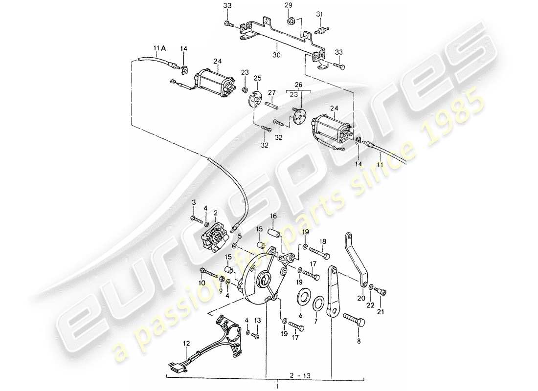 porsche 964 (1990) convertible top - driving mechanism part diagram