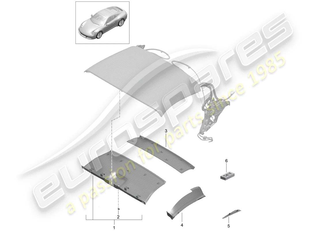 porsche 991 gen. 2 (2018) convertible top parts diagram