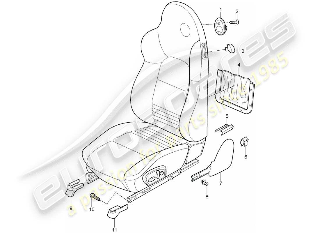 porsche 996 gt3 (2001) sports seat part diagram