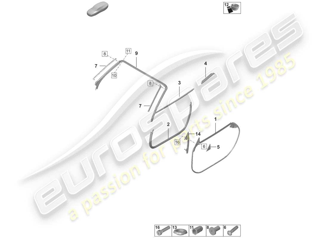 porsche 992 (2020) door seal part diagram