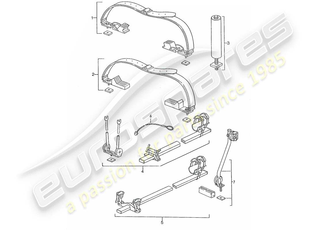 porsche 928 (1990) roof transport system parts diagram