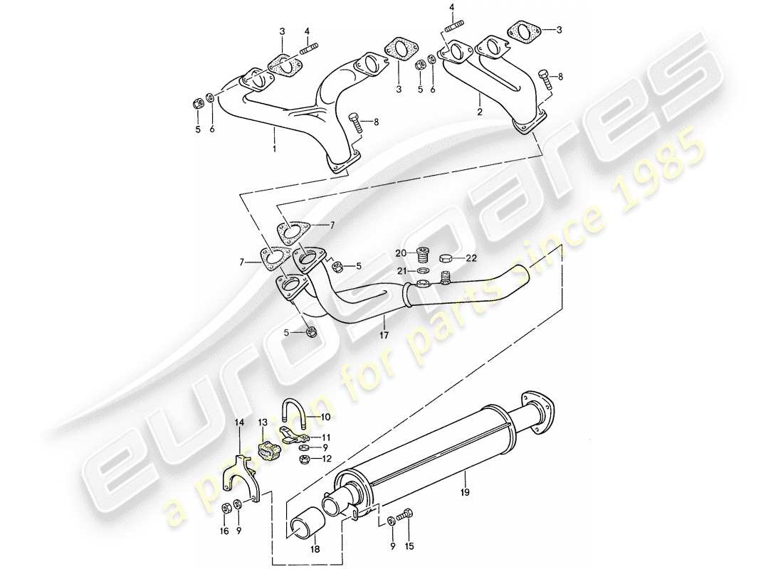 porsche 944 (1989) exhaust system - exhaust silencer, front part diagram