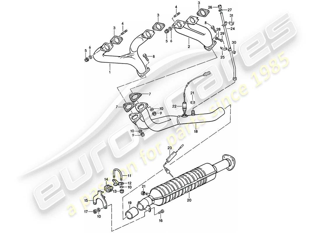 porsche 944 (1984) exhaust system - catalyst - (j) parts diagram