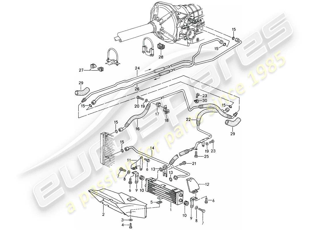 porsche 968 (1994) tiptronic - atf cooler - atf lines parts diagram