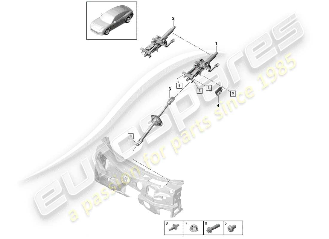 porsche panamera 971 (2019) steering column parts diagram