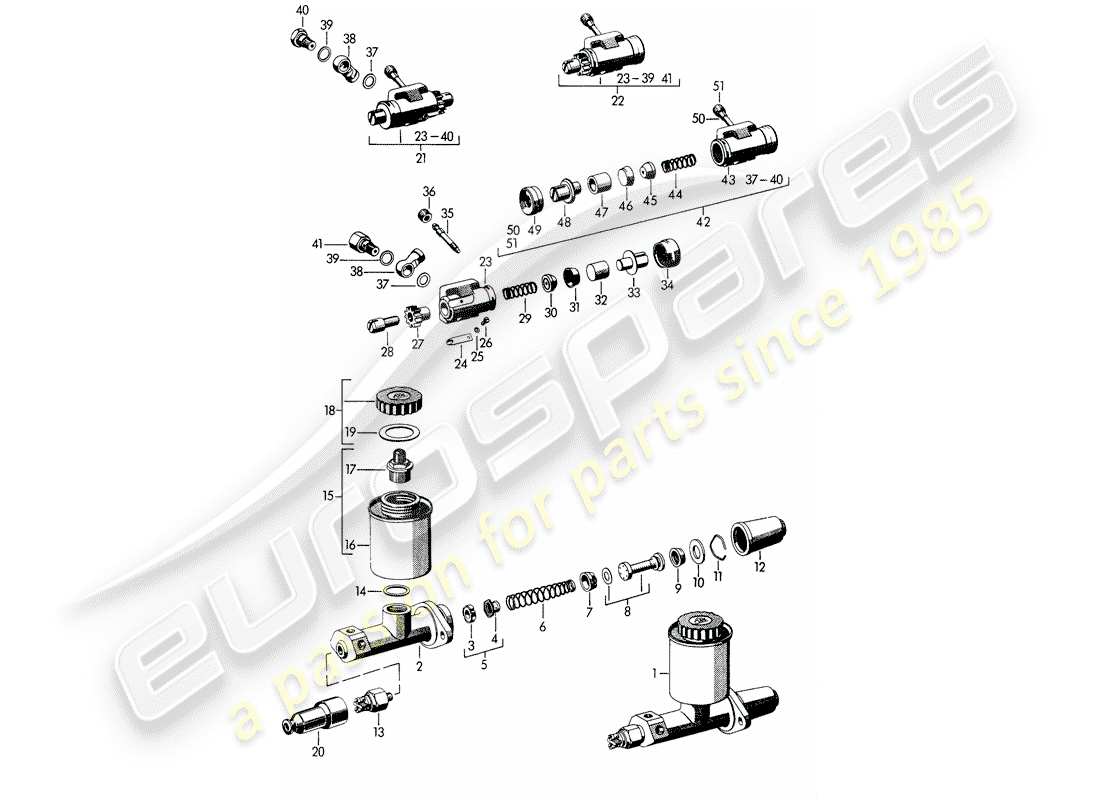 porsche 356b/356c (1961) wheel brake cylinder - brake master cylinder part diagram