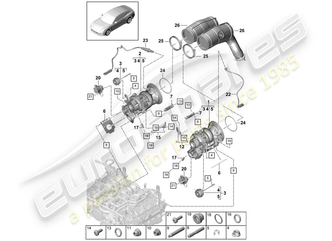 porsche panamera 971 (2017) exhaust gas turbocharger part diagram