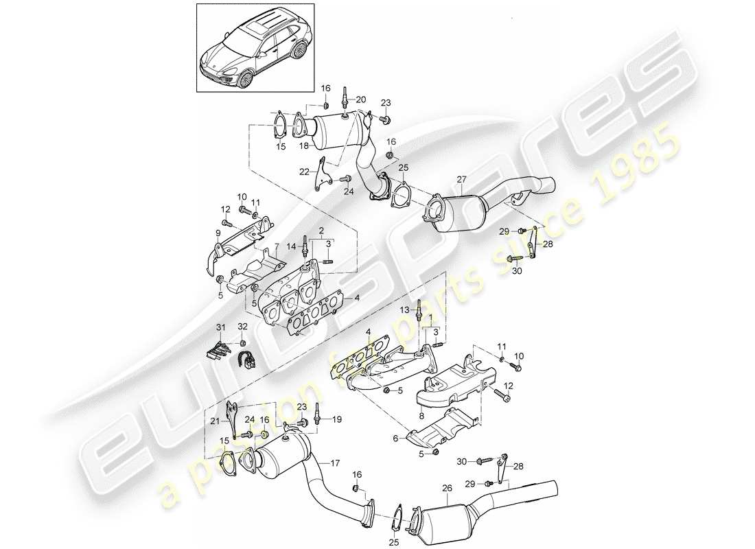 porsche cayenne e2 (2011) exhaust system parts diagram