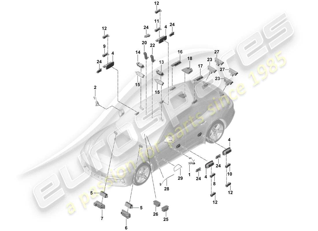 porsche panamera 971 (2019) interior light parts diagram