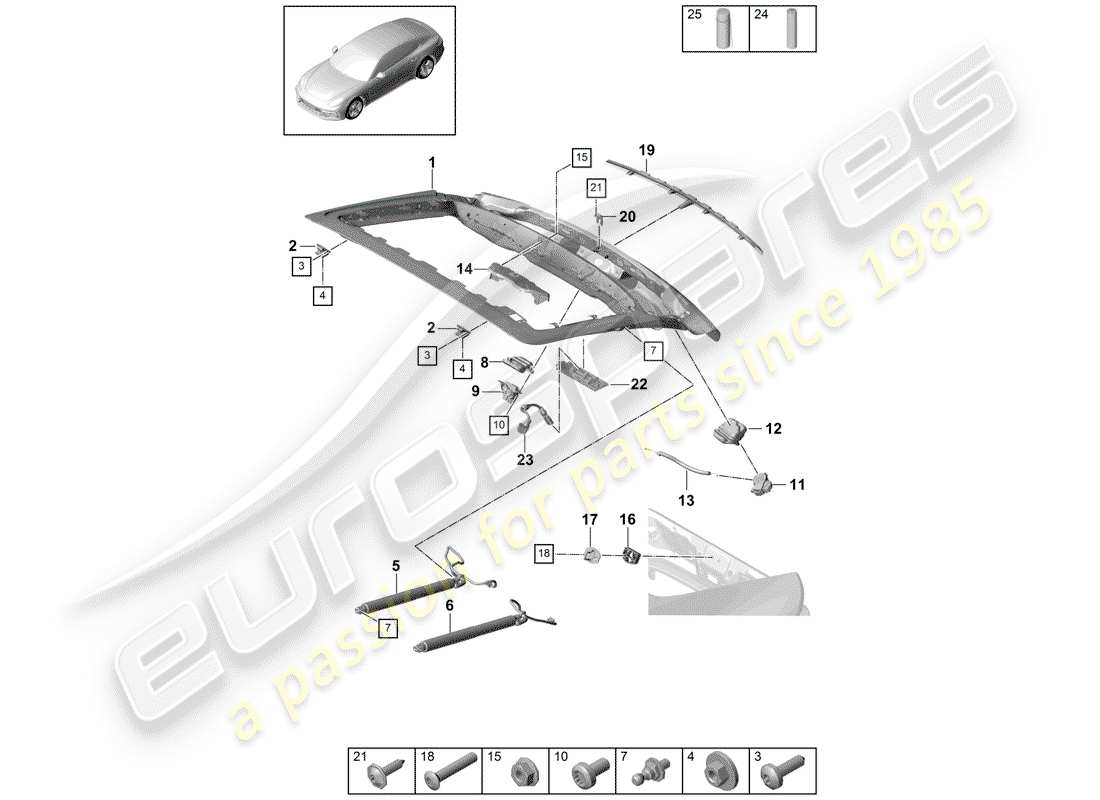 porsche panamera 971 (2019) rear trunk lid parts diagram