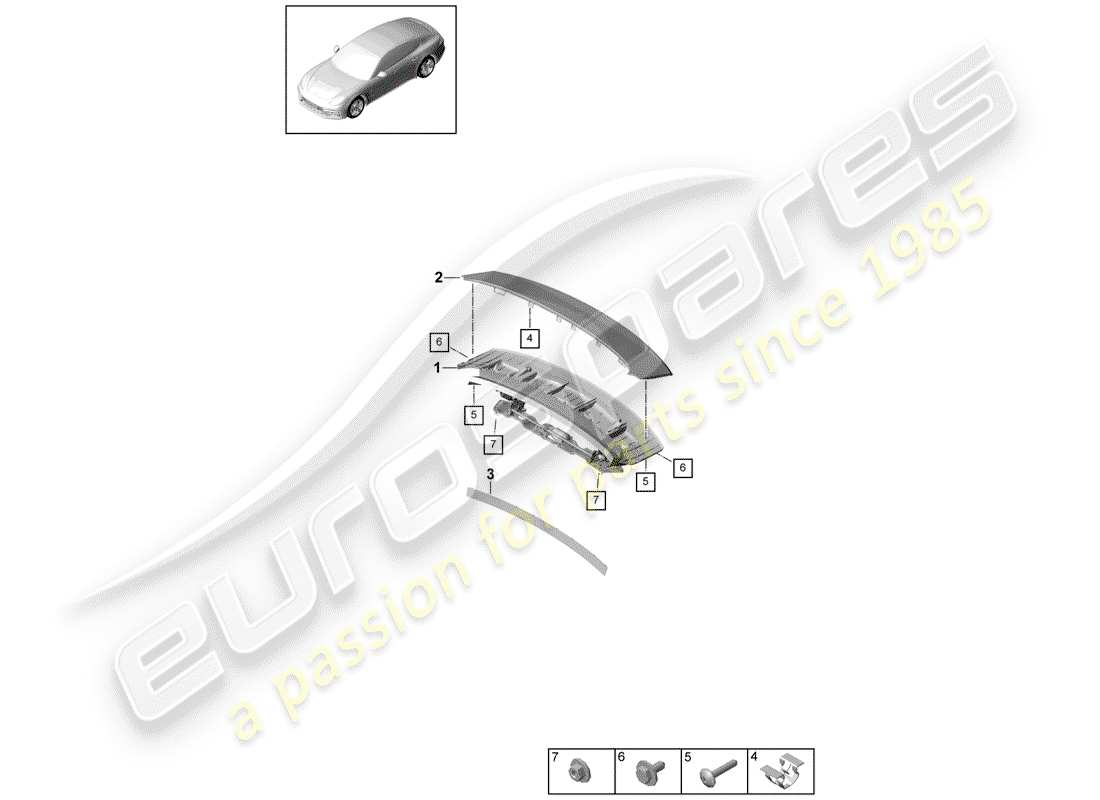 porsche panamera 971 (2019) rear spoiler parts diagram