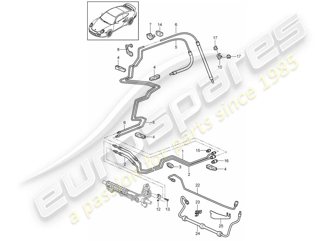 porsche 911 t/gt2rs (2012) power steering parts diagram