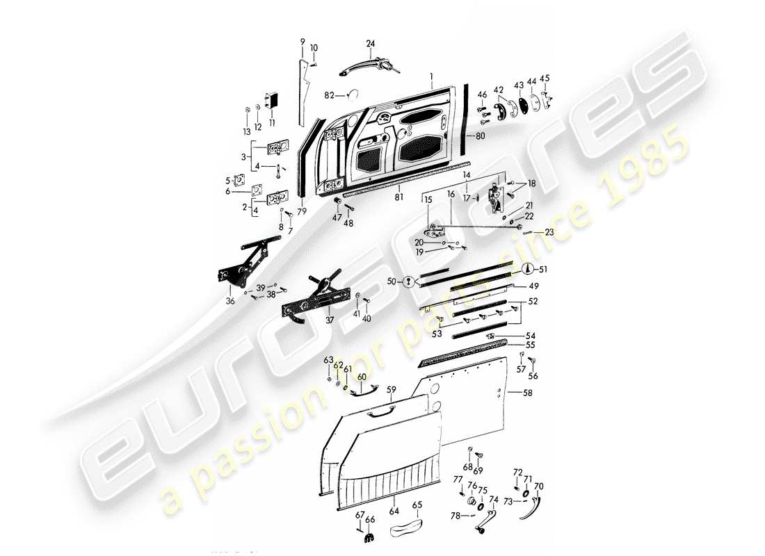 porsche 356b/356c (1961) door - with: - accessories part diagram