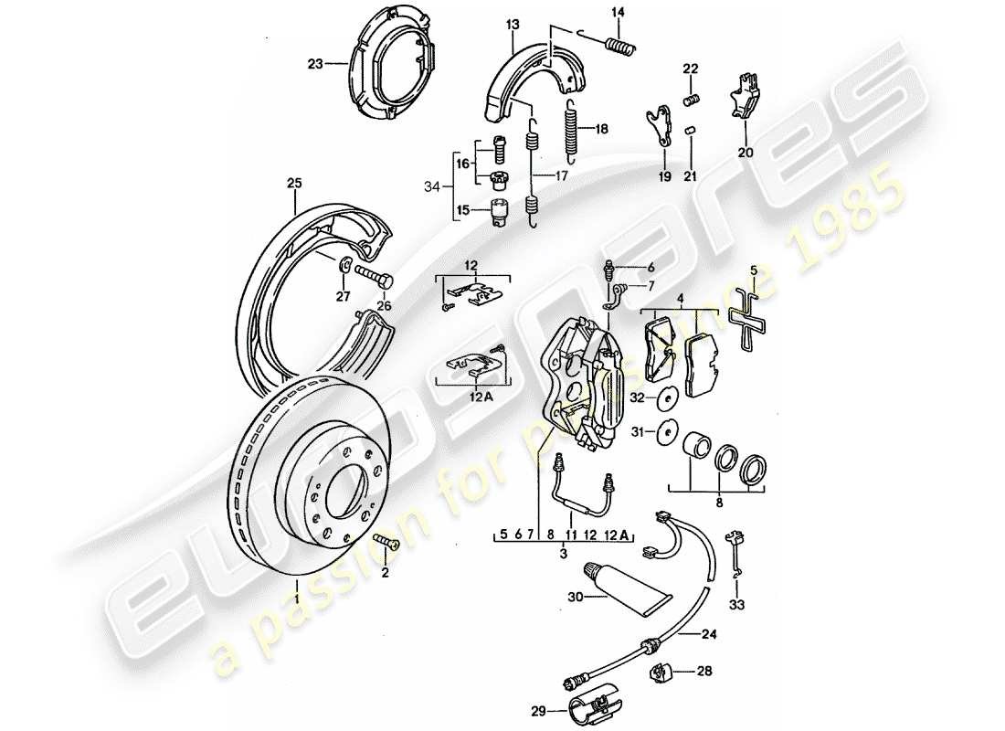 porsche 928 (1992) disc brakes parts diagram