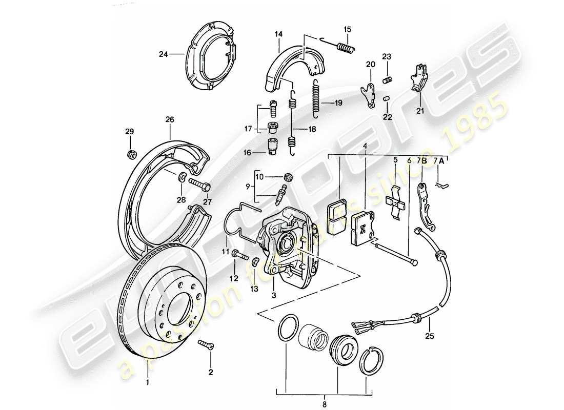 porsche 928 (1983) disc brakes - rear axle - d >> - mj 1985 part diagram