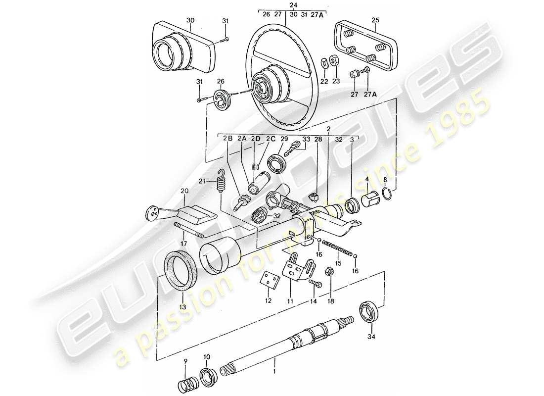 porsche 928 (1984) steering - steering wheel parts diagram