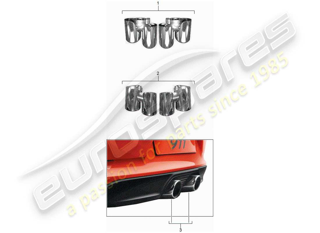 porsche tequipment 98x/99x (2016) exhaust pipe tips part diagram