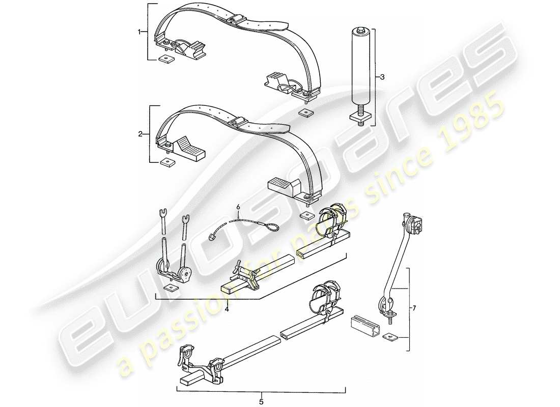 porsche 944 (1986) roof transport system parts diagram