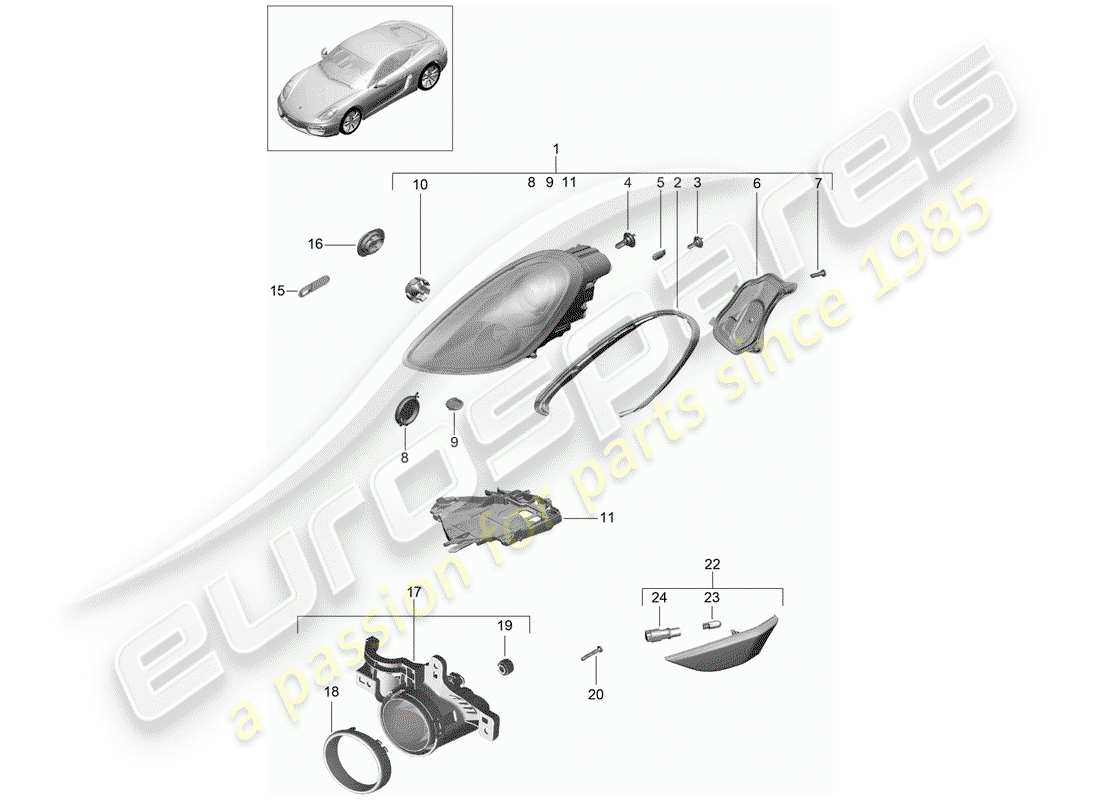 porsche cayman 981 (2016) headlamp part diagram