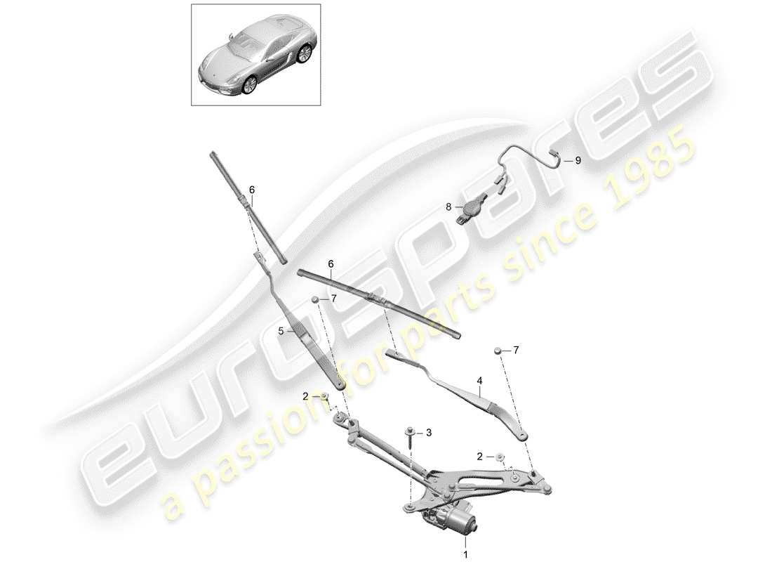 porsche cayman 981 (2016) windshield wiper system compl. part diagram