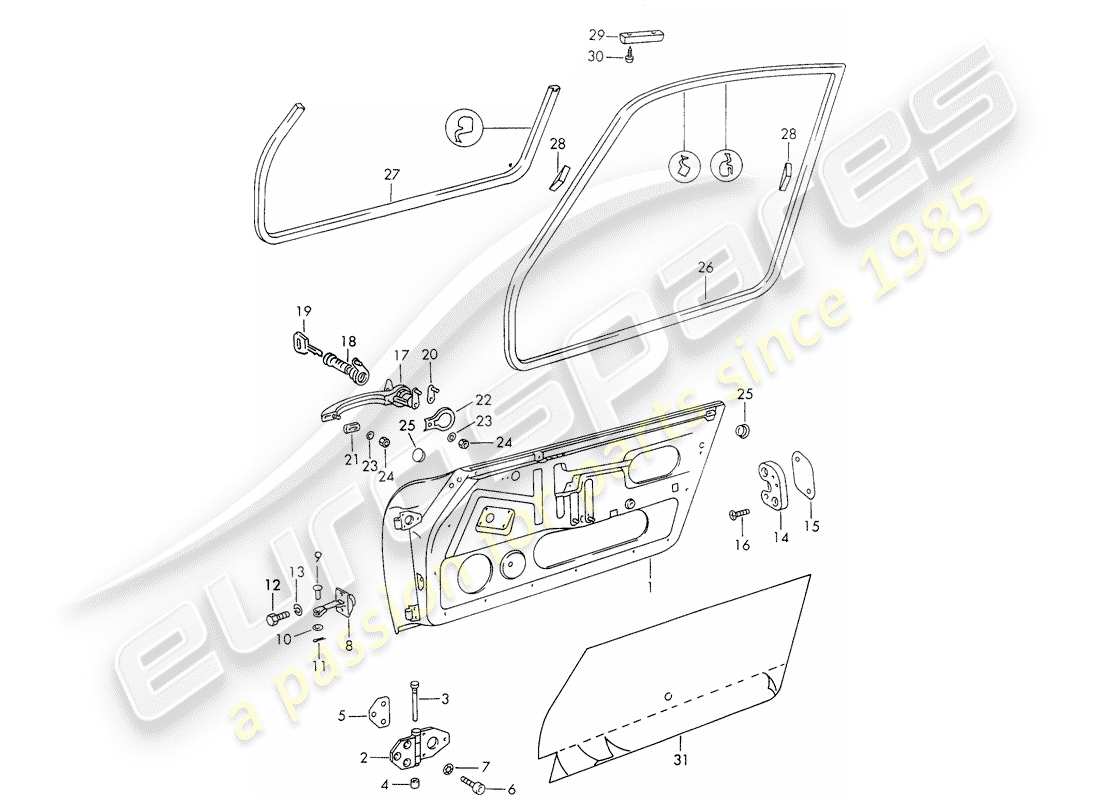 porsche 911 (1973) doors - with installation parts part diagram