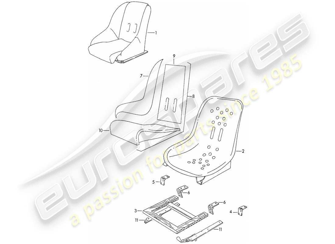 porsche 356/356a (1958) front seat part diagram