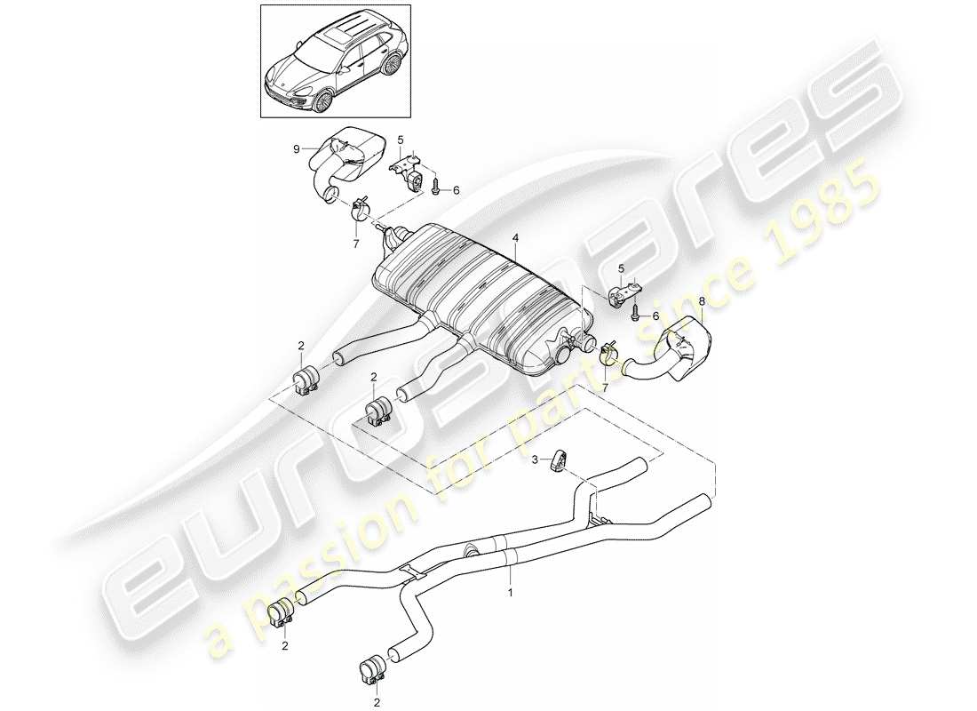 porsche cayenne e2 (2011) exhaust system parts diagram