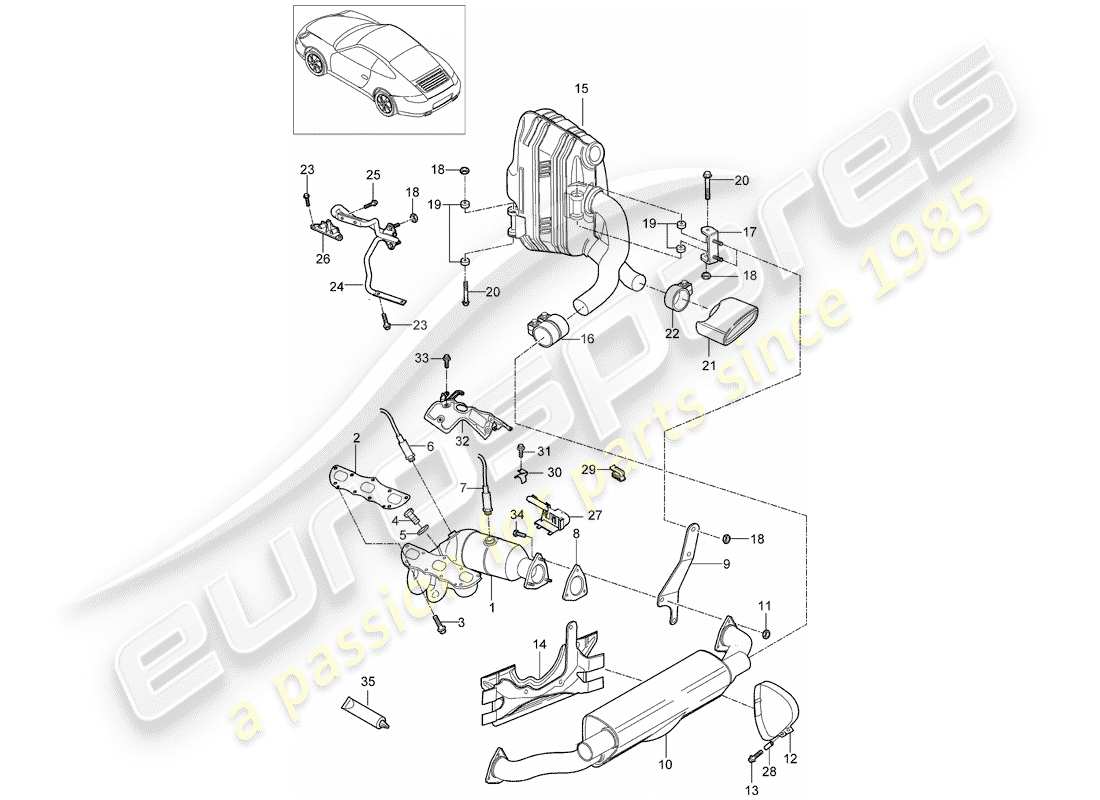 porsche 997 gen. 2 (2012) exhaust system part diagram