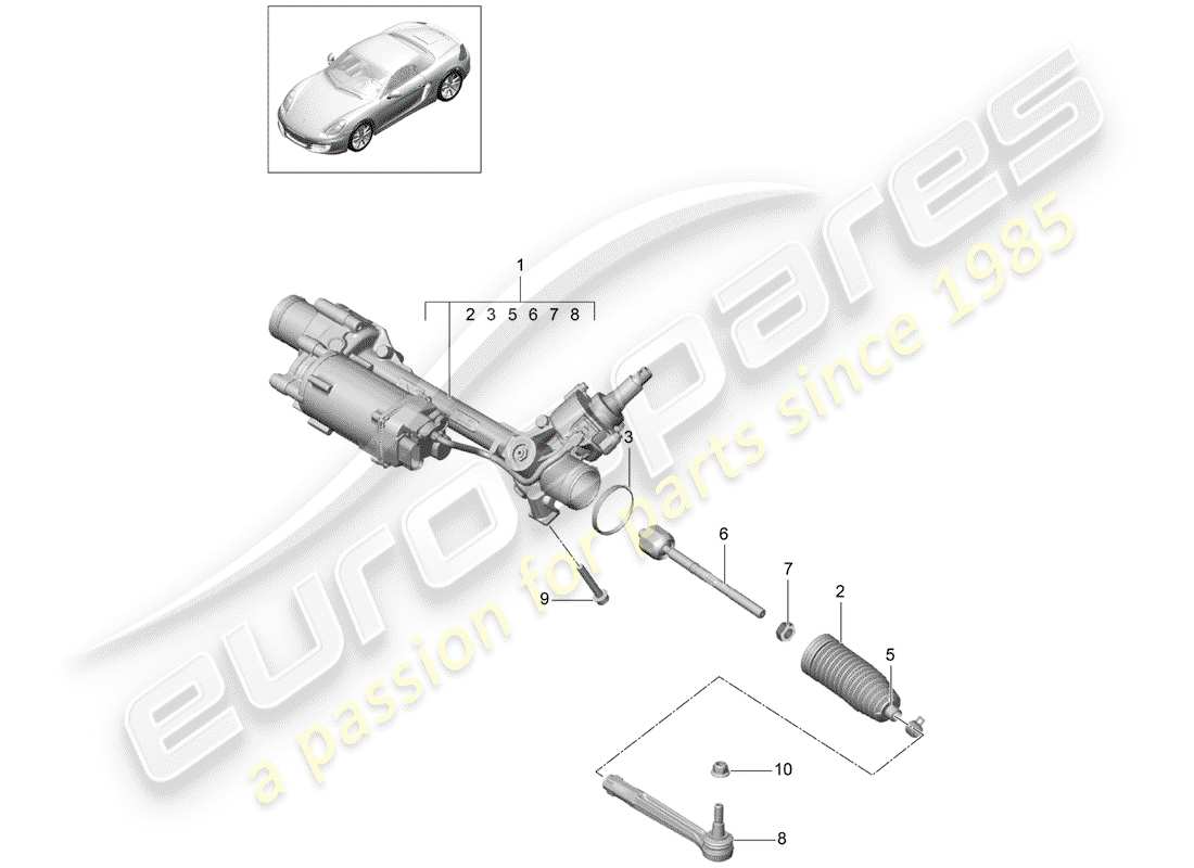 porsche boxster 981 (2013) steering gear parts diagram