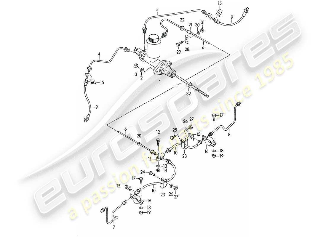 porsche 356/356a (1958) brake master cylinder - and - brake lines part diagram