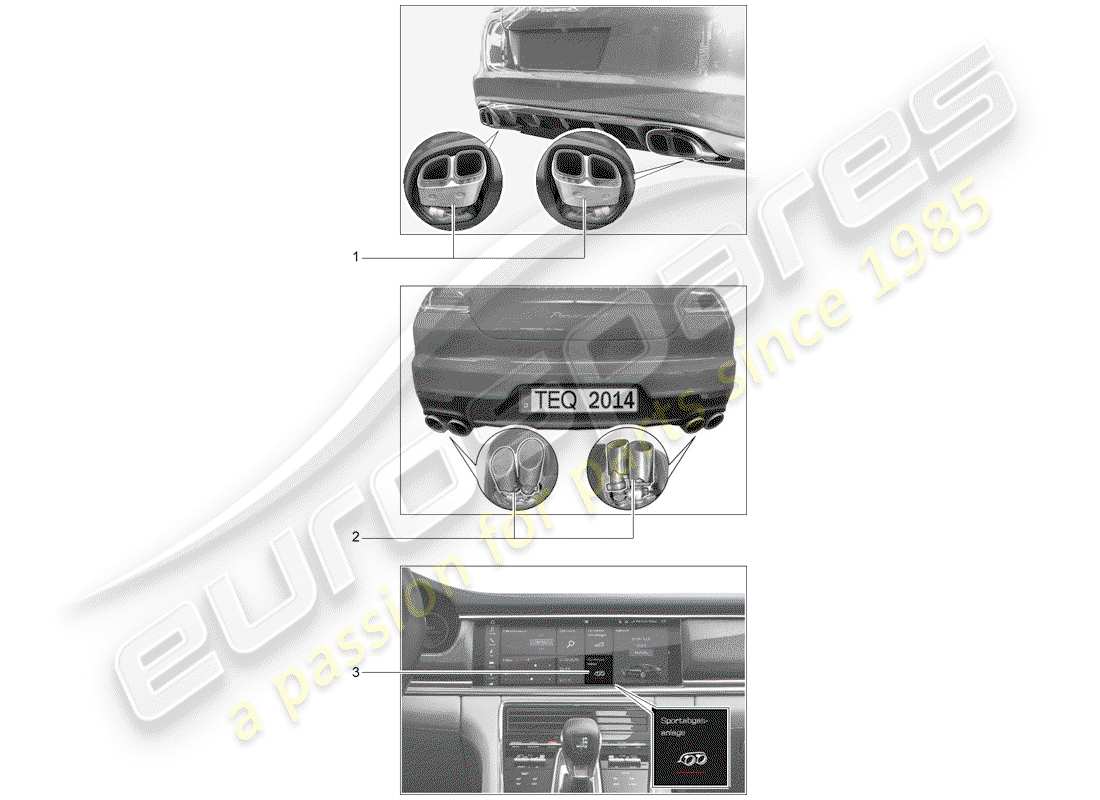 porsche tequipment panamera (2012) exhaust system part diagram