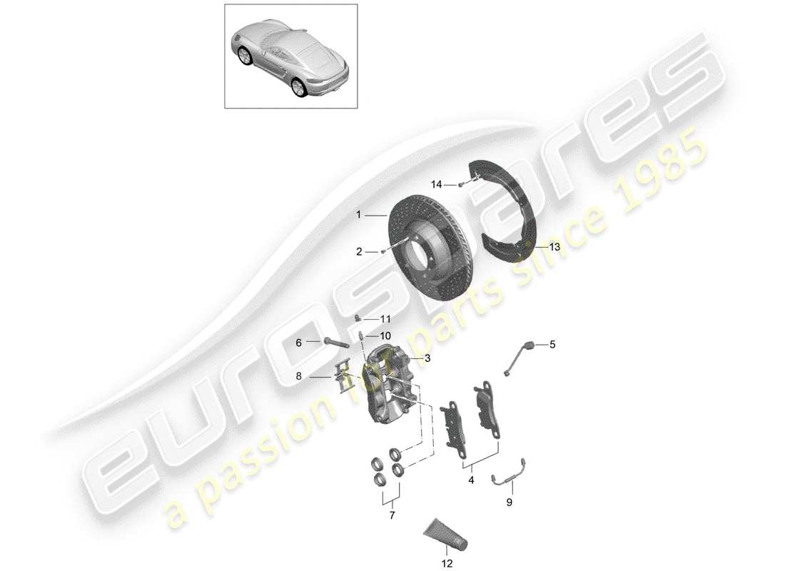 porsche 718 cayman (2018) disc brakes parts diagram