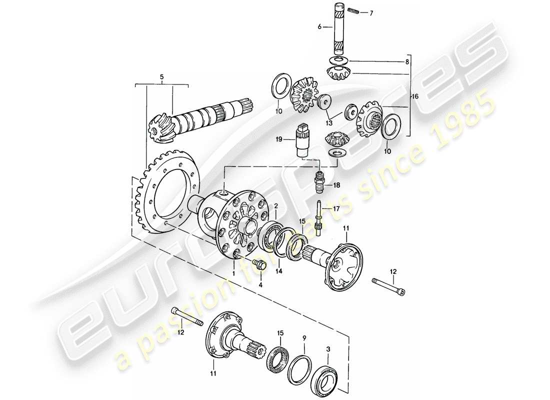 porsche 924s (1987) differential - manual gearbox part diagram