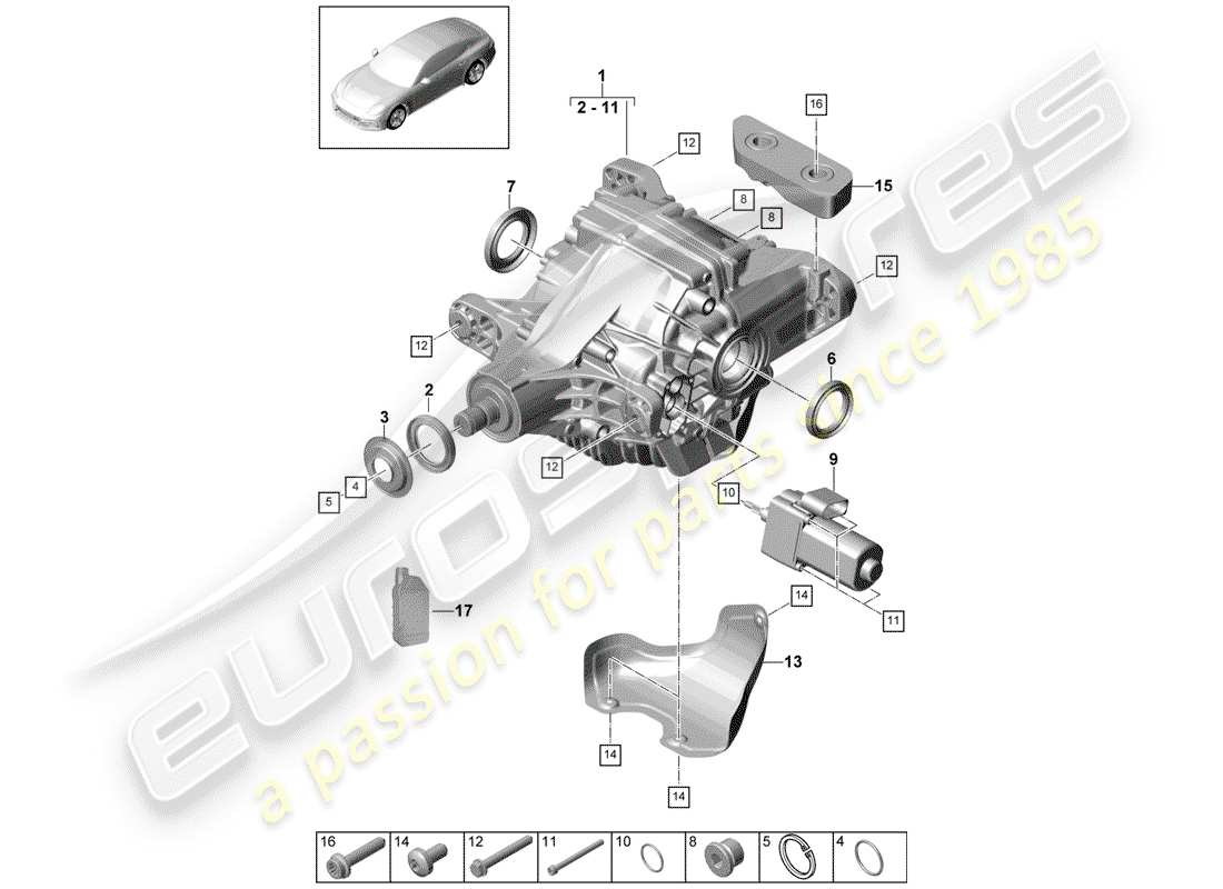 porsche panamera 971 (2020) rear axle differential part diagram